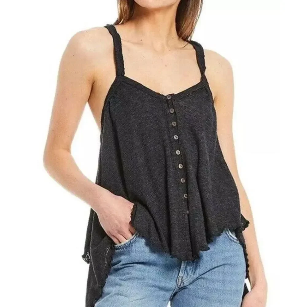FREE PEOPLE We The Free Dream Weaver Tank Coconut Shell Buttons, Sz S